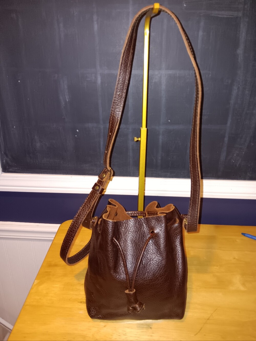 Portland Leather Brown Drawstring Leather Bucket Bag